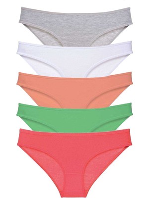 ModaSize 5 Adet Süper Eko Set Likralı Kadın Slip Külot Gri Beyaz Pudra Yeşil Fuşya
