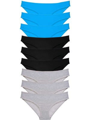 ModaSize 9 Adet Süper Eko Set Likralı Kadın Slip Külot Siyah Gri Mavi