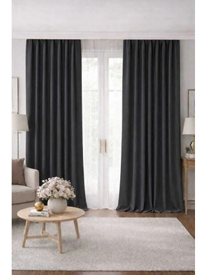 Taç Lüks 1.sınıf Elegance Antrasit Petek Kadife Dokulu Tek Kanat Düz Dikim Ada Fon Perde