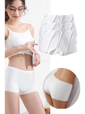 ModaSize 3 Adet Kadın Dikişsiz Görünmez Iz Yapmaz Mini Şort Boxer Beyaz