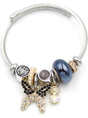 ModaSize Çelik Charmlı Kelebek Bileklik - Siyah