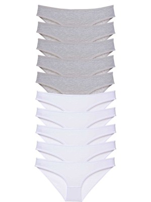ModaSize 10 Adet Süper Eko Set Likralı Kadın Slip Külot Gri Beyaz