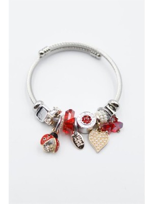 ModaSize Uğur Böceği Charmlı Bilezik - Kırmızı