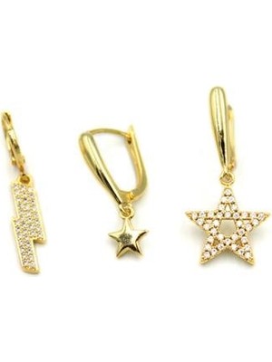 ModaSize 3'lü Taşlı Halka Küpe - Altın