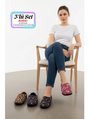 Gezer Kadın Kışlık Rahat Taban Çeyiz Ev Halı Misafir Ofis Terliği-(3'lü Set)