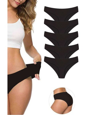 ModaSize 5 Adet Kadın Dikişsiz Lazer Kesim Esnek Iz Yapmayan Külot Siyah