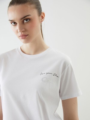 Lc Waikiki Yeni Sezon Bisiklet Yaka Taşlı Kadın Tişört