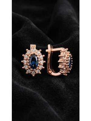 Erdobia 925 Ayar Gümüş Safir Taşlı Rose Oval Çocuk Küpesi