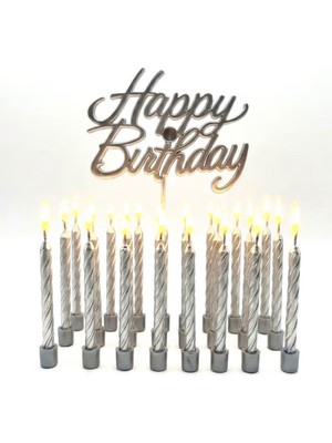Parti Sürprizi Gümüş Happy Birthday 10LU Burgulu Mum