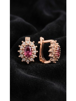 Erdobia 925 Ayar Gümüş Yakut Taşlı Rose Oval Çocuk Küpesi