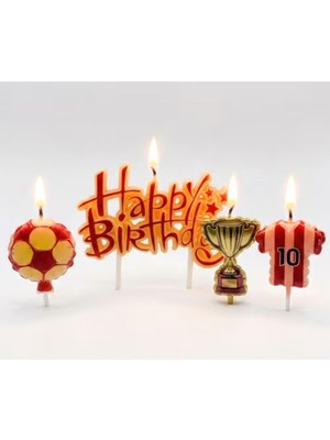 Parti Sürprizi Taraftar Temalı Sarı Kırmızı Happy Birthday Kupa Şekilli Mum Set
