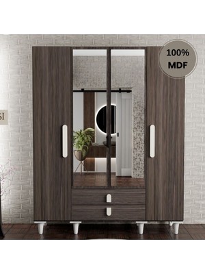 Comiet Berceste Ayaklı Tasarım Aynalı 4 Kapak Mdf Gardırop