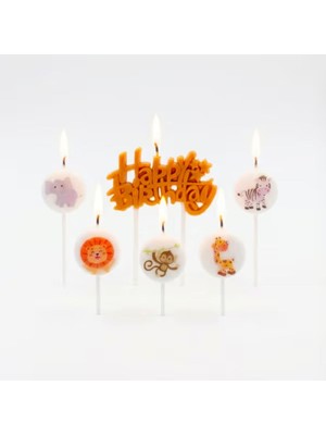 Parti Sürprizi Happy Birthday Safari Hayvanları 5 Li Mum