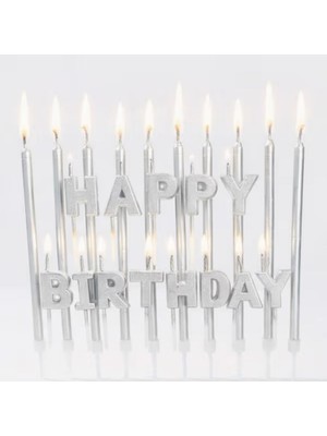 Parti Sürprizi Happy Birthday Gümüş Mum Set