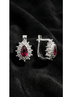 Erdobia 925 Ayar Gümüş Yakut Taşlı Damla Çocuk Küpesi