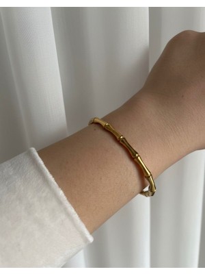 Winy Concept Gold Renk Özel Tasarım Kadın Çelik Kemik Kelepçe Bilezik - Kararmaz 316L Paslanmaz Çelik