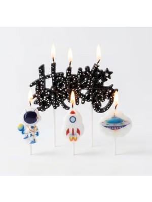 Parti Sürprizi Uzay Teması Happy Birthday 3lü Mum Set