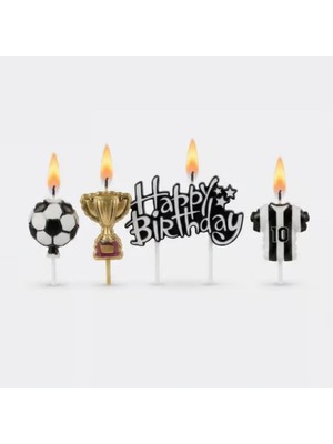 Parti Sürprizi Taraftar Temalı Siyah Beyaz Happy Birthday Kupa Şekilli Mum Set