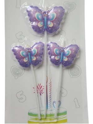 Parti Sürprizi Mor Kelebek 3 Lü Mum Set