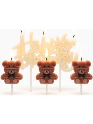 Parti Sürprizi Happy Birthday Ayıcıklı 3 Lü Mum