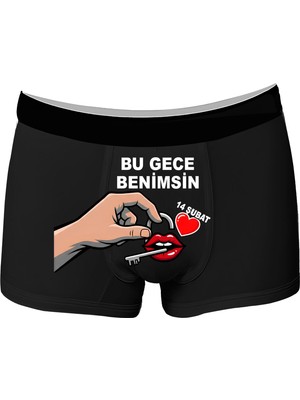 Onudabunuda Baskılı Erkek Boxer Sevgililer Günü Temalı Kilit Desenli Komik Eğlenceli Mizahi Esprili Pamuklu Likralı Rahat Kesim