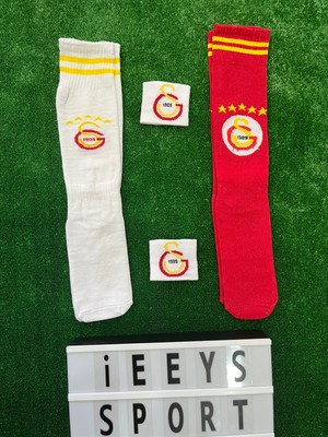 4'lü Set Beyaz ve Sarı Kırmızı Renk Standart Beden Çocuk Uzun Tozluk Çorap + Bileklik