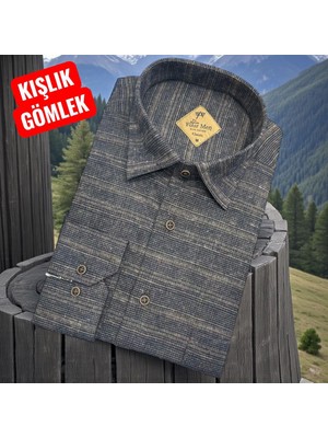 Eren Style Klasik %100 Cotton Uzun Kollu Yakası Gizli Düğmeli Kışlık Flanel Gömlek (Regular Kalıp)