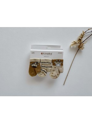 Ekinoks Zürafa Desenli Üçlü Bebek Çorap - RYZEÇ023 - Camel - 0 - 6 Ay Camel