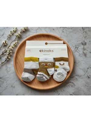 Ekinoks Renkli Çizgili Üçlü Bebek Çorap - RYZEÇ027 - Gri - 0 - 6 Ay Gri