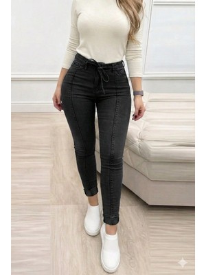 Arona Mdb Kadın Yüksek Bel Belden Kuşaklı Yırtık Detaylı Kot Pantolon
