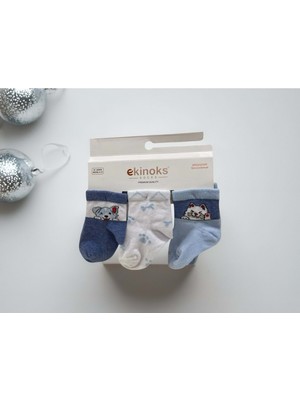 Ekinoks Köpekli Üçlü Bebek Çorap - RYZEÇ028 - Mavi - 0 - 6 Ay Mavi