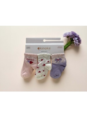 Ekinoks Honey Kalpli Üçlü Bebek Çorap - RYZEÇ029 - Pembe - 0 - 6 Ay Pembe