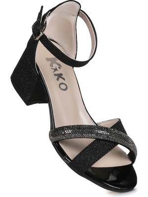 Kiko Kids Tanda Kum Simli Kız Çocuk 4 cm Topuklu Sandalet Abiye Ayakkabı