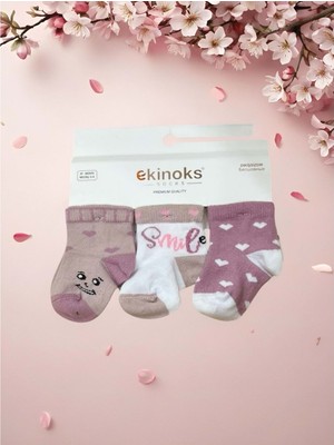 Ekinoks Smıle Üçlü Bebek Çorap - RYZEÇ031 - Gül Kurusu - 0 - 6 Ay Gül Kurusu