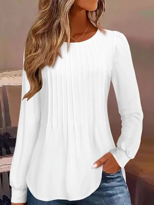 Arben Boutique Kadın Uzun Kollu Yuvarlak Yaka Nervürlü Bluz