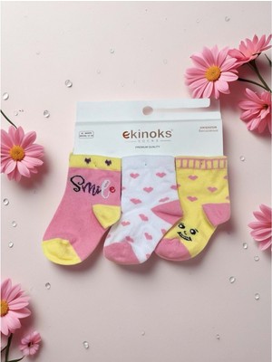 Ekinoks Smıle Üçlü Bebek Çorap - RYZEÇ031 - Pembe - 12 - 18 Ay Pembe