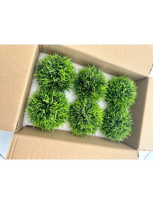 FB Cup 6'lı Özel Polystone Saksılı Yapay Çim Topu Seti - Dekoratif Masa Çiçeği - Taş Görünümlü Saksı