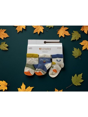 Ekinoks Renkli Çizgili Üçlü Bebek Çorap - RYZEÇ027 - Oranj - 12 - 18 Ay Oranj