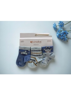 Ekinoks Zürafa Desenli Üçlü Bebek Çorap - RYZEÇ023 - Mavi - 12 - 18 Ay Mavi