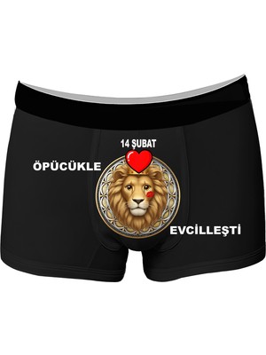 Onudabunuda Baskılı Erkek Boxer Aslan Desenli Sevgililer Günü Temalı Komik Eğlenceli Mizahi Esprili Pamuklu Likralı Rahat Kesim