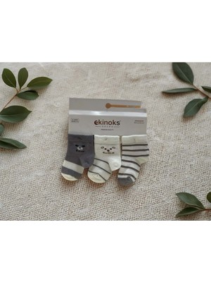Ekinoks Koala Desenli Üçlü Bebek Çorap - RYZEÇ025 - Gri - 0 - 6 Ay Gri