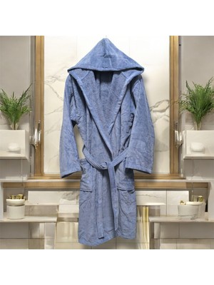 MySoft Home Kadife Kapüşonlu Bornoz %100 Pamuk