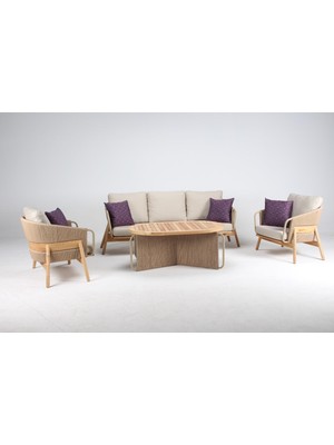 Luce Garden Sarya Rattan Ahşap Bahçe & Balkon Koltuk Takımı