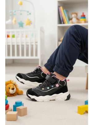 Cool Bella Uzun P Siyah Cırtlı Desenli Kız Çocuk Spor Ayakkabı