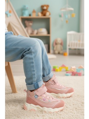 Cool Bella Uzun P Pudra Cırtlı Desenli Kız Çocuk Spor Ayakkabı