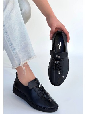 OEY Fashions Warte Siyah Deri Bağcıklı Spor Ayakkabı