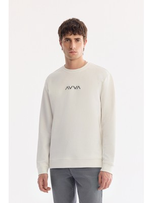AVVA Erkek Ekru Bisiklet Yaka Enjeksiyon  Baskılı Interlok Sweatshirt A61Y1205