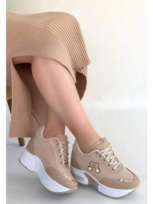 OEY Fashions Wody Bej Cilt Simli Bağcıklı Spor Ayakkabı