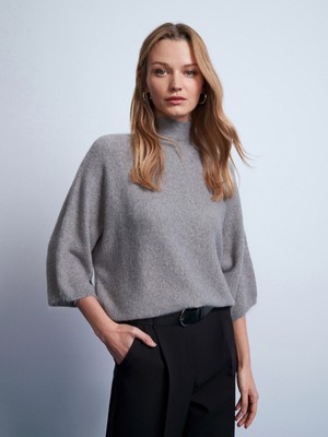 Dilvin 10851 Dik Yaka Yumuşak Dokulu Kazak-Gri