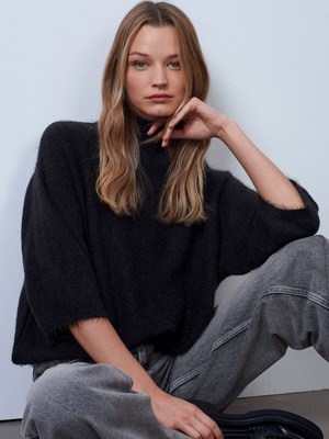 Dilvin 10851 Dik Yaka Yumuşak Dokulu Kazak-Antrasit